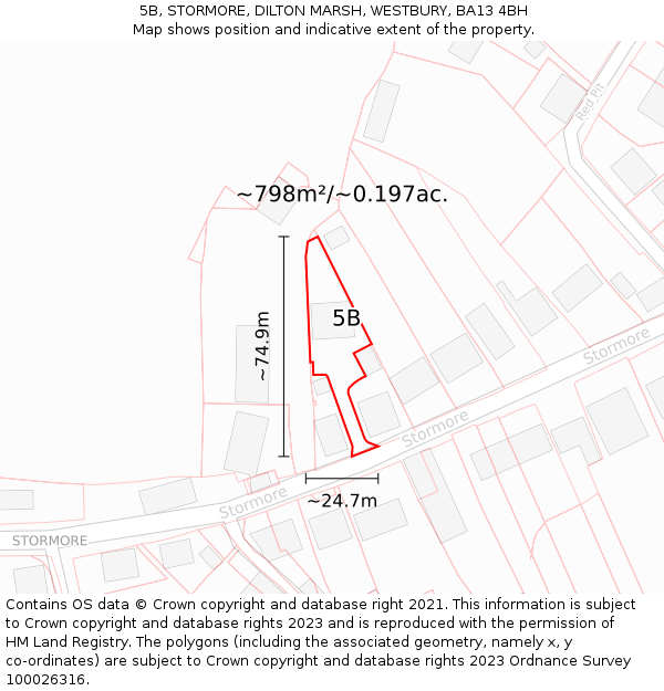 5B, STORMORE, DILTON MARSH, WESTBURY, BA13 4BH: Plot and title map