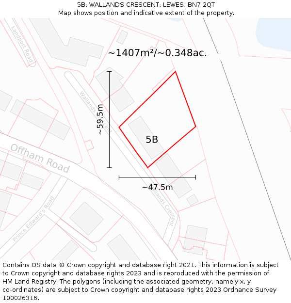 5B, WALLANDS CRESCENT, LEWES, BN7 2QT: Plot and title map