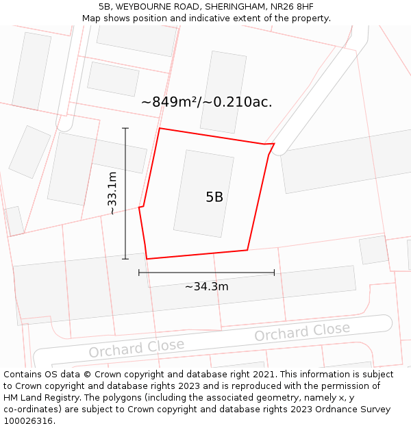 5B, WEYBOURNE ROAD, SHERINGHAM, NR26 8HF: Plot and title map