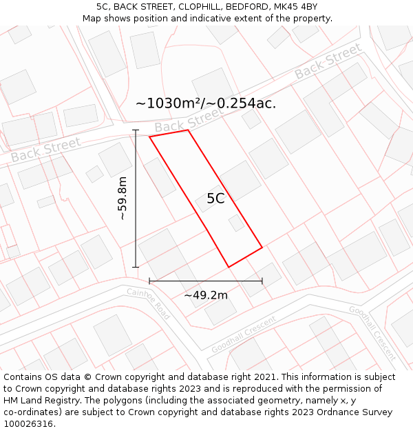 5C, BACK STREET, CLOPHILL, BEDFORD, MK45 4BY: Plot and title map