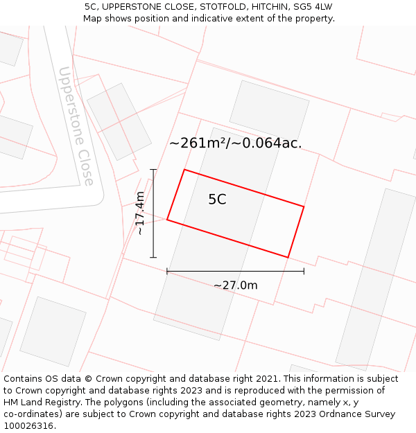5C, UPPERSTONE CLOSE, STOTFOLD, HITCHIN, SG5 4LW: Plot and title map