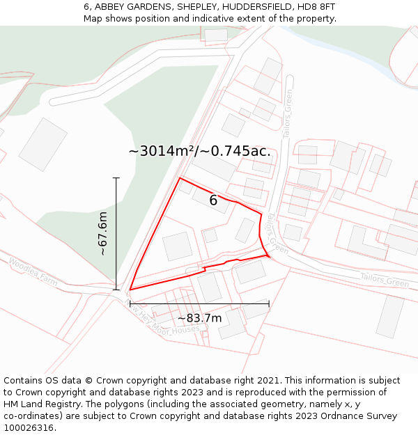 6, ABBEY GARDENS, SHEPLEY, HUDDERSFIELD, HD8 8FT: Plot and title map