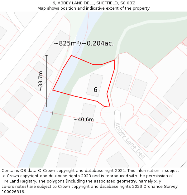 6, ABBEY LANE DELL, SHEFFIELD, S8 0BZ: Plot and title map