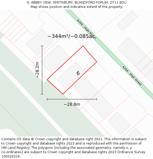 6, ABBEY VIEW, SPETISBURY, BLANDFORD FORUM, DT11 9DU: Plot and title map