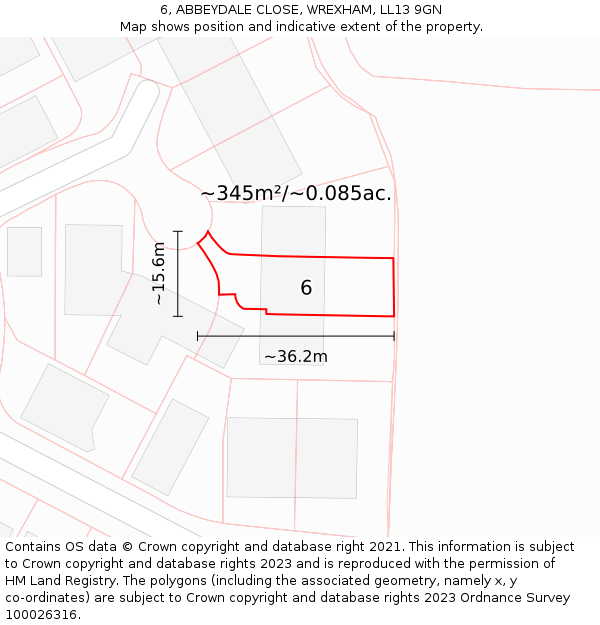 6, ABBEYDALE CLOSE, WREXHAM, LL13 9GN: Plot and title map