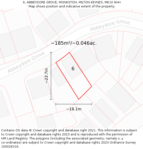 6, ABBEYDORE GROVE, MONKSTON, MILTON KEYNES, MK10 9HH: Plot and title map