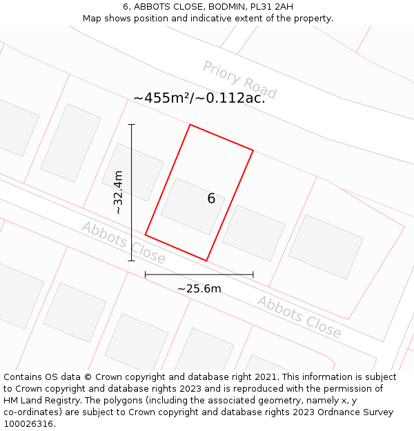 6, ABBOTS CLOSE, BODMIN, PL31 2AH: Plot and title map