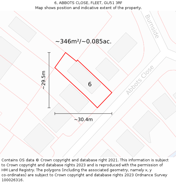 6, ABBOTS CLOSE, FLEET, GU51 3RF: Plot and title map
