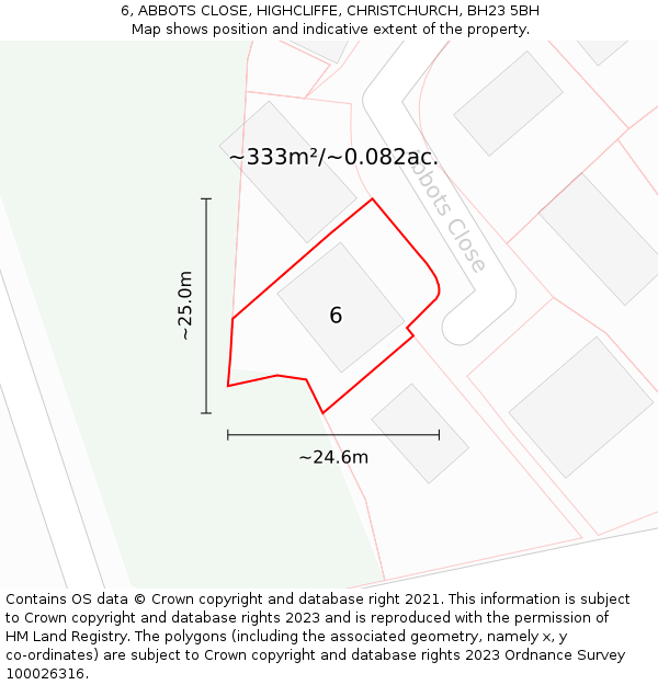 6, ABBOTS CLOSE, HIGHCLIFFE, CHRISTCHURCH, BH23 5BH: Plot and title map