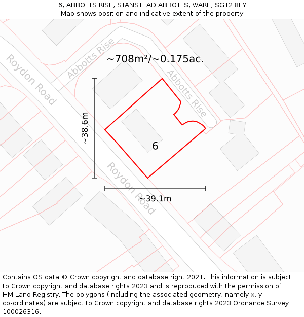 6, ABBOTTS RISE, STANSTEAD ABBOTTS, WARE, SG12 8EY: Plot and title map