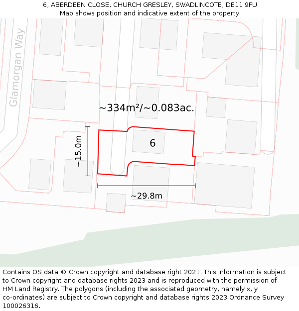 6, ABERDEEN CLOSE, CHURCH GRESLEY, SWADLINCOTE, DE11 9FU: Plot and title map