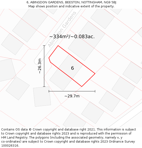 6, ABINGDON GARDENS, BEESTON, NOTTINGHAM, NG9 5BJ: Plot and title map