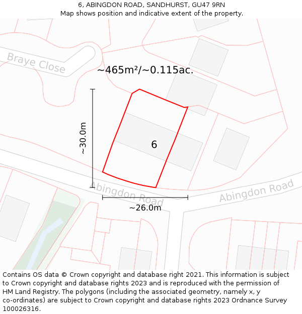 6, ABINGDON ROAD, SANDHURST, GU47 9RN: Plot and title map