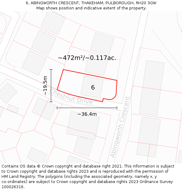 6, ABINGWORTH CRESCENT, THAKEHAM, PULBOROUGH, RH20 3GW: Plot and title map