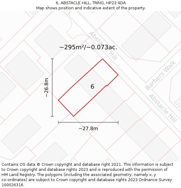 6, ABSTACLE HILL, TRING, HP23 4DA: Plot and title map