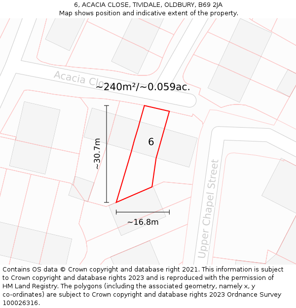 6, ACACIA CLOSE, TIVIDALE, OLDBURY, B69 2JA: Plot and title map