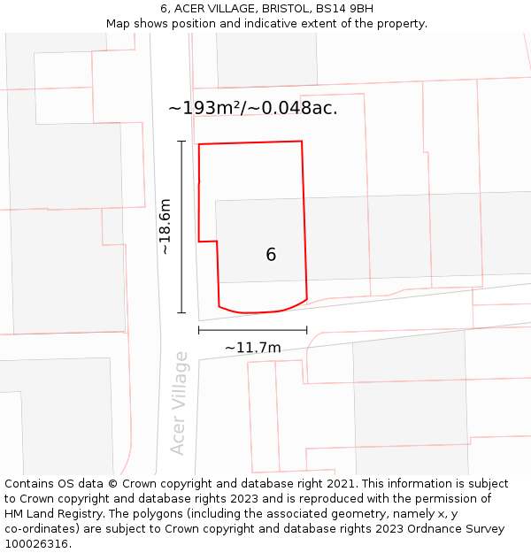 6, ACER VILLAGE, BRISTOL, BS14 9BH: Plot and title map