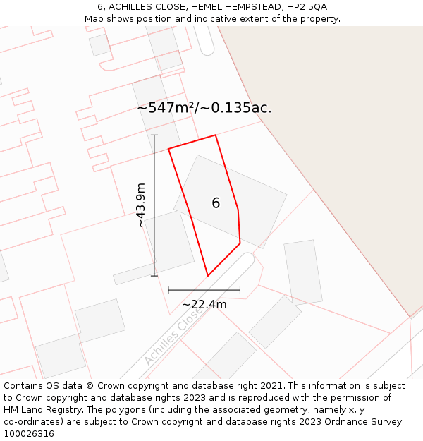6, ACHILLES CLOSE, HEMEL HEMPSTEAD, HP2 5QA: Plot and title map