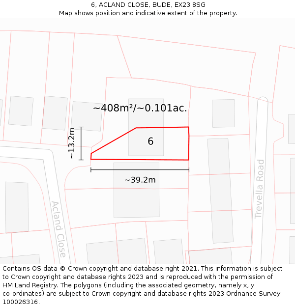 6, ACLAND CLOSE, BUDE, EX23 8SG: Plot and title map