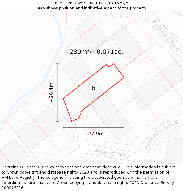 6, ACLAND WAY, TIVERTON, EX16 5QA: Plot and title map