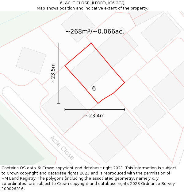 6, ACLE CLOSE, ILFORD, IG6 2GQ: Plot and title map