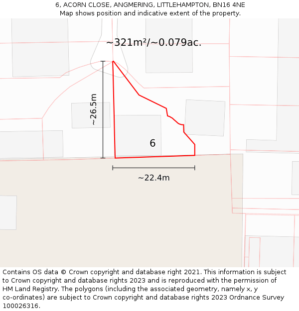 6, ACORN CLOSE, ANGMERING, LITTLEHAMPTON, BN16 4NE: Plot and title map