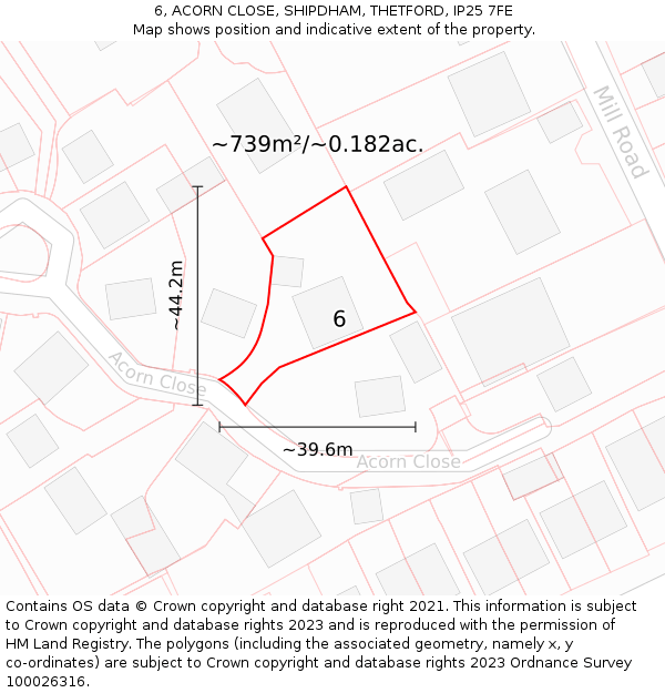 6, ACORN CLOSE, SHIPDHAM, THETFORD, IP25 7FE: Plot and title map