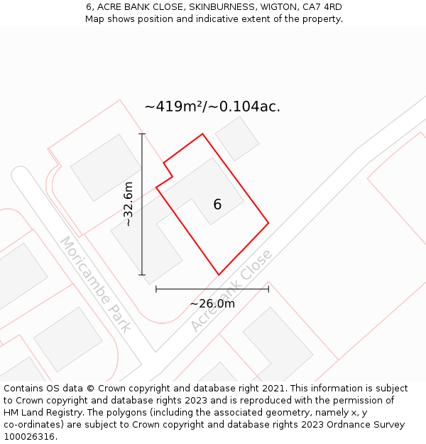 6, ACRE BANK CLOSE, SKINBURNESS, WIGTON, CA7 4RD: Plot and title map