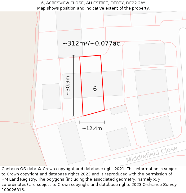 6, ACRESVIEW CLOSE, ALLESTREE, DERBY, DE22 2AY: Plot and title map
