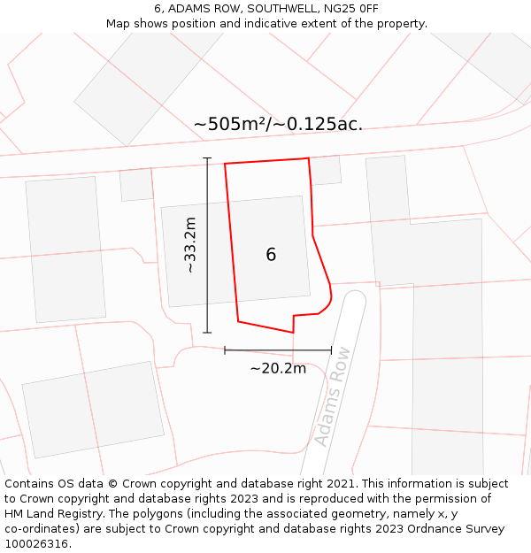 6, ADAMS ROW, SOUTHWELL, NG25 0FF: Plot and title map