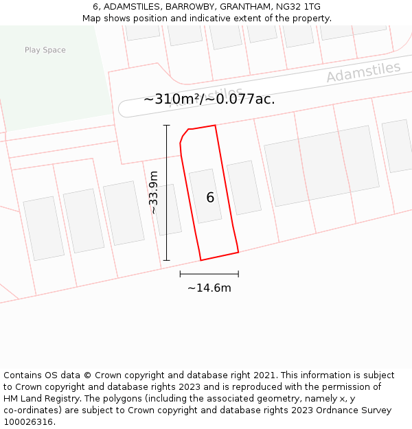 6, ADAMSTILES, BARROWBY, GRANTHAM, NG32 1TG: Plot and title map