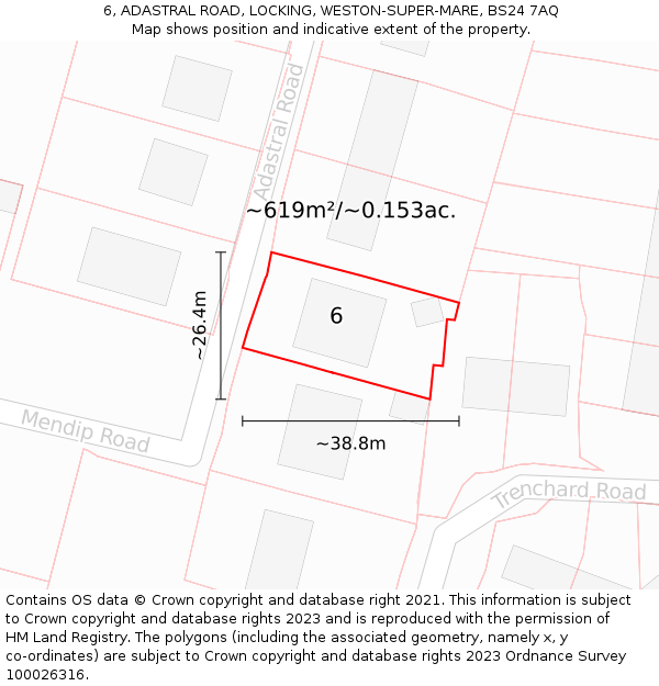 6, ADASTRAL ROAD, LOCKING, WESTON-SUPER-MARE, BS24 7AQ: Plot and title map