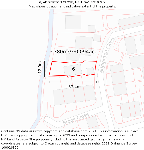 6, ADDINGTON CLOSE, HENLOW, SG16 6LX: Plot and title map
