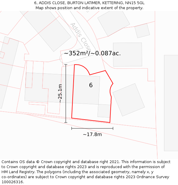 6, ADDIS CLOSE, BURTON LATIMER, KETTERING, NN15 5GL: Plot and title map