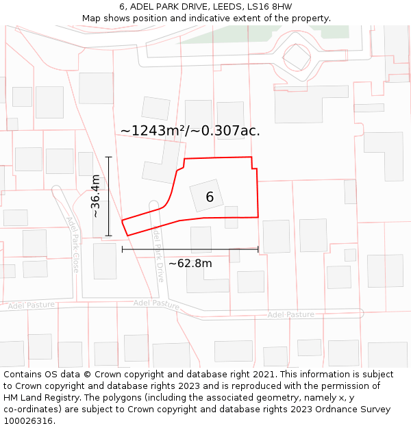 6, ADEL PARK DRIVE, LEEDS, LS16 8HW: Plot and title map
