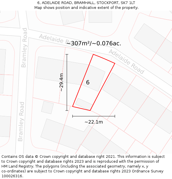 6, ADELAIDE ROAD, BRAMHALL, STOCKPORT, SK7 1LT: Plot and title map