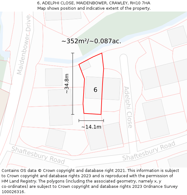 6, ADELPHI CLOSE, MAIDENBOWER, CRAWLEY, RH10 7HA: Plot and title map