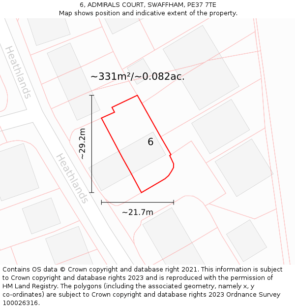 6, ADMIRALS COURT, SWAFFHAM, PE37 7TE: Plot and title map