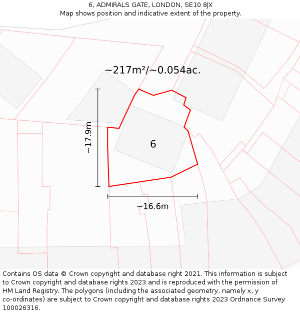 6, ADMIRALS GATE, LONDON, SE10 8JX: Plot and title map