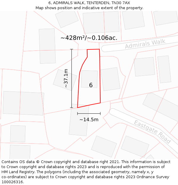 6, ADMIRALS WALK, TENTERDEN, TN30 7AX: Plot and title map