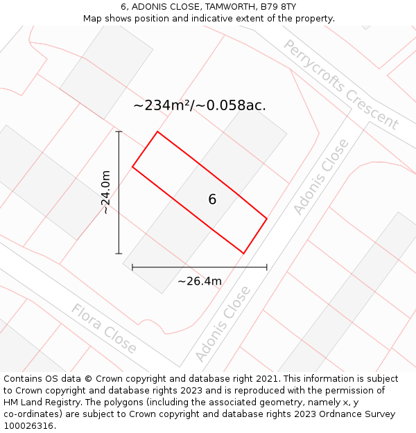 6, ADONIS CLOSE, TAMWORTH, B79 8TY: Plot and title map