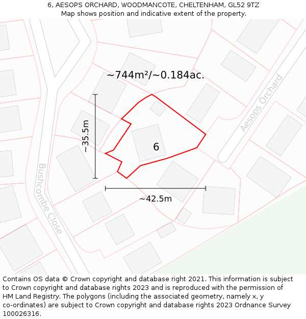 6, AESOPS ORCHARD, WOODMANCOTE, CHELTENHAM, GL52 9TZ: Plot and title map