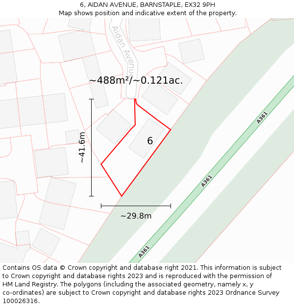 6, AIDAN AVENUE, BARNSTAPLE, EX32 9PH: Plot and title map