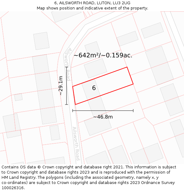6, AILSWORTH ROAD, LUTON, LU3 2UG: Plot and title map