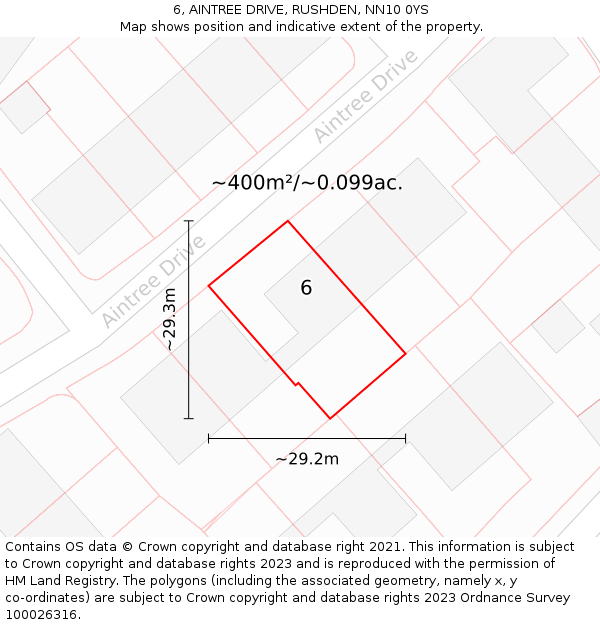 6, AINTREE DRIVE, RUSHDEN, NN10 0YS: Plot and title map