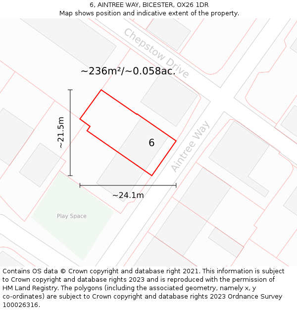 6, AINTREE WAY, BICESTER, OX26 1DR: Plot and title map