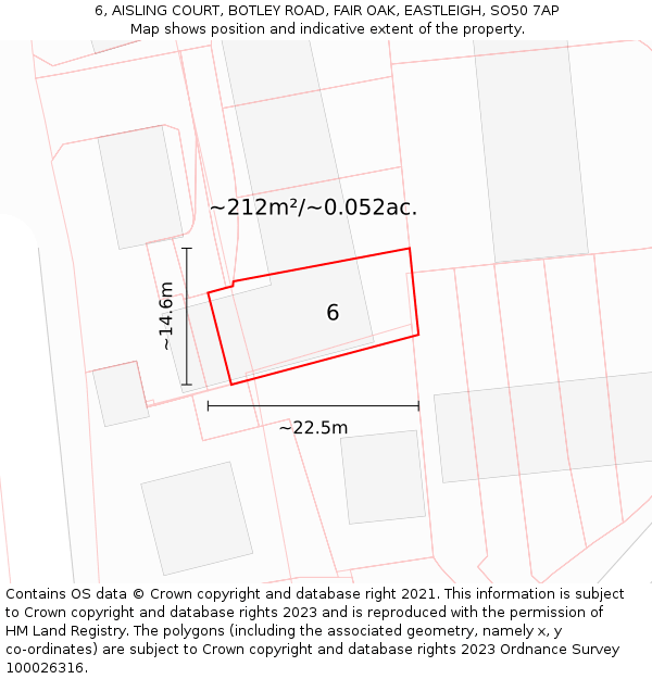 6, AISLING COURT, BOTLEY ROAD, FAIR OAK, EASTLEIGH, SO50 7AP: Plot and title map