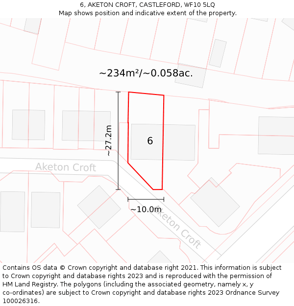 6, AKETON CROFT, CASTLEFORD, WF10 5LQ: Plot and title map