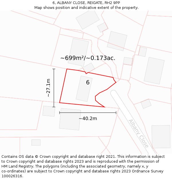 6, ALBANY CLOSE, REIGATE, RH2 9PP: Plot and title map