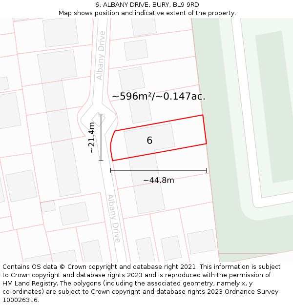 6, ALBANY DRIVE, BURY, BL9 9RD: Plot and title map